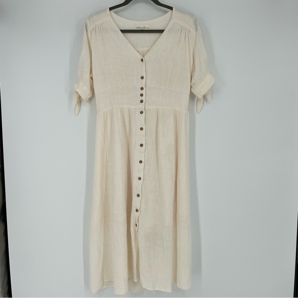 Brass & Roe Nina Button-Up Midi Dress Size Large cotton - Picture 2 of 13